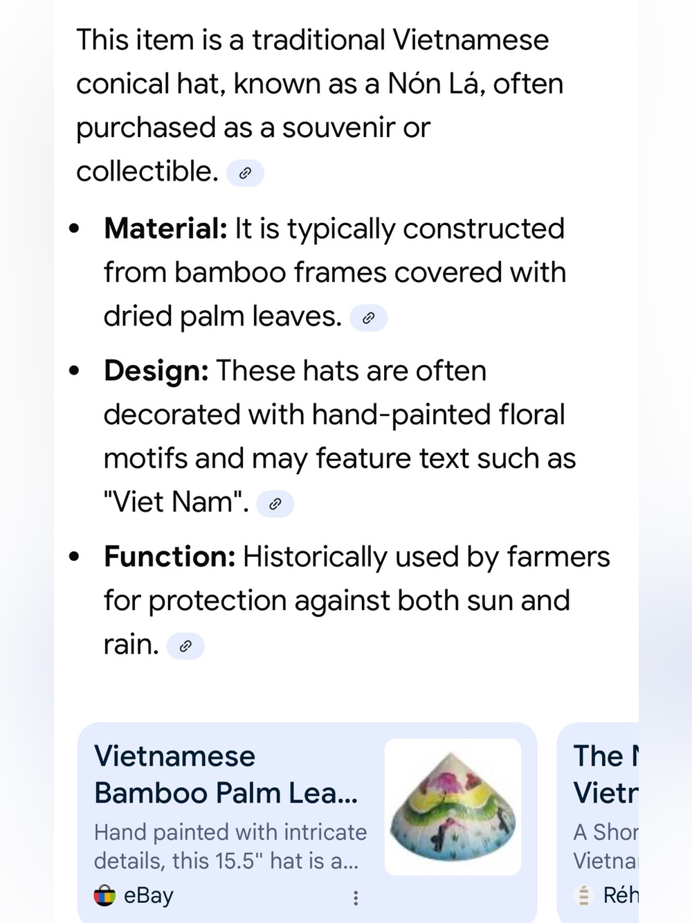 #2004: Hand-Painted Floral Conical Asian Hat - Cream with Green & Purple Accents - Picture 8 of 13